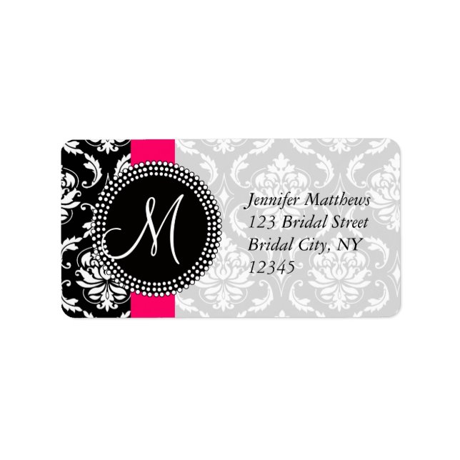 Damask Address Labels Pink for Weddings Initial (Front)