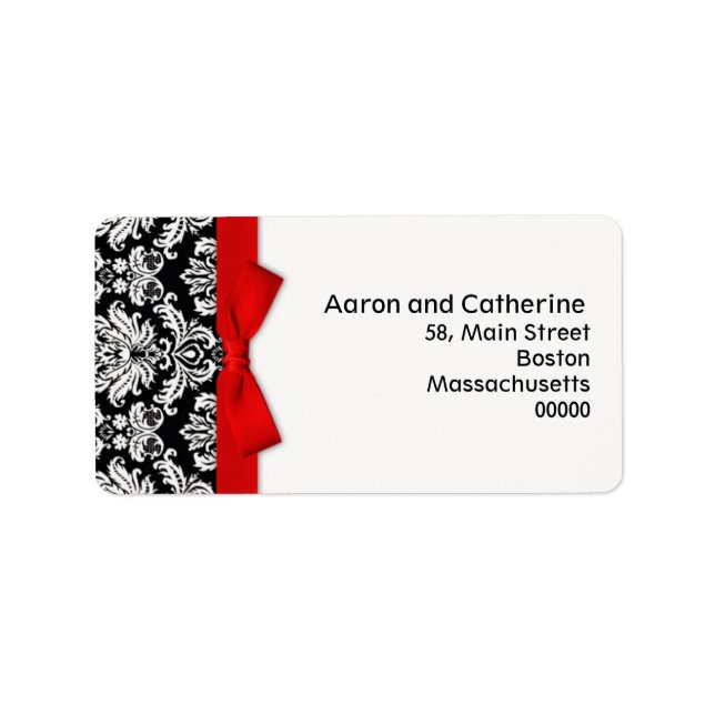 Damask Address Labels with Red Bow (Front)