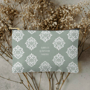 Damask Ambience Pale Olive Accessory Pouch