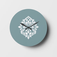 Damask Ambience Wall Clock (Pewter Blue)