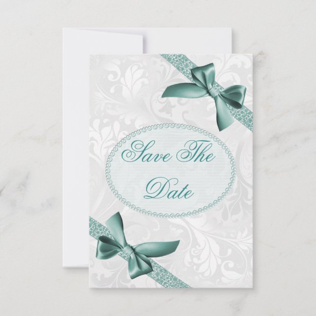 Damask and Bows 40th Birthday Save The Date (Front)