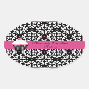 Damask and Cupcake Bakery Box Stickers