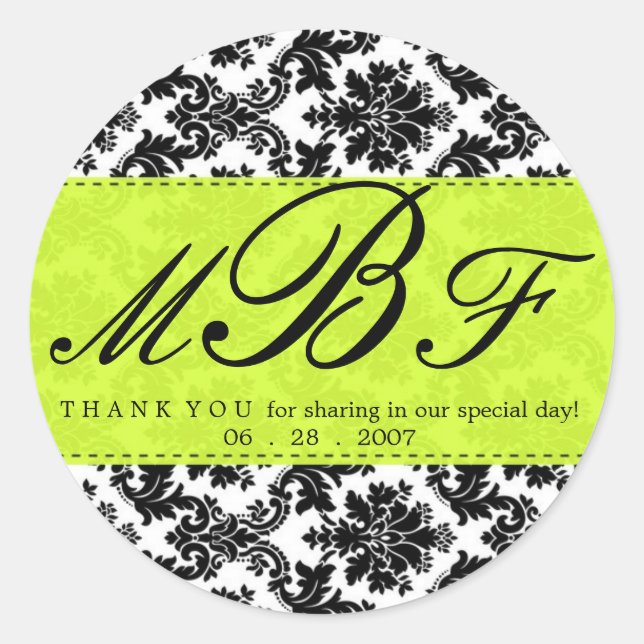 Damask and Lime Classic Round Sticker (Front)