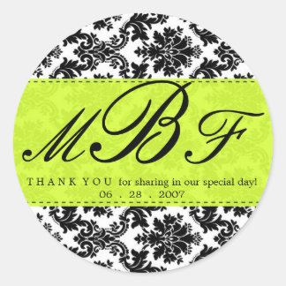 Damask and Lime Classic Round Sticker