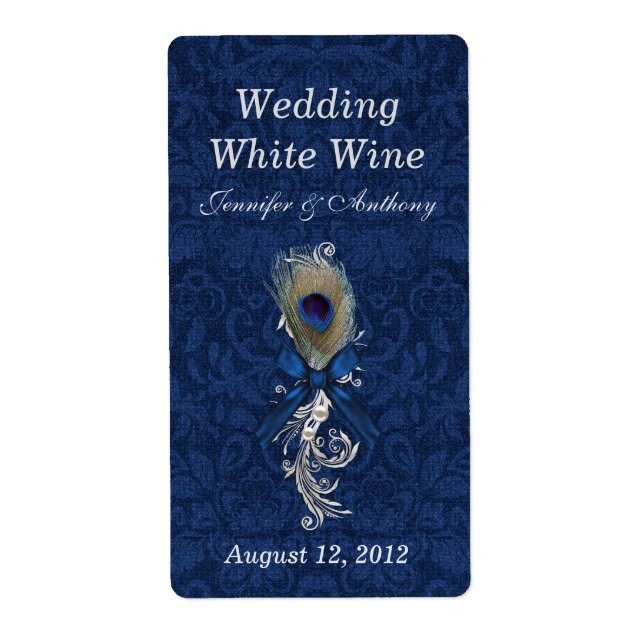 Damask and Peacock Feather Wedding Mini Wine (Front)