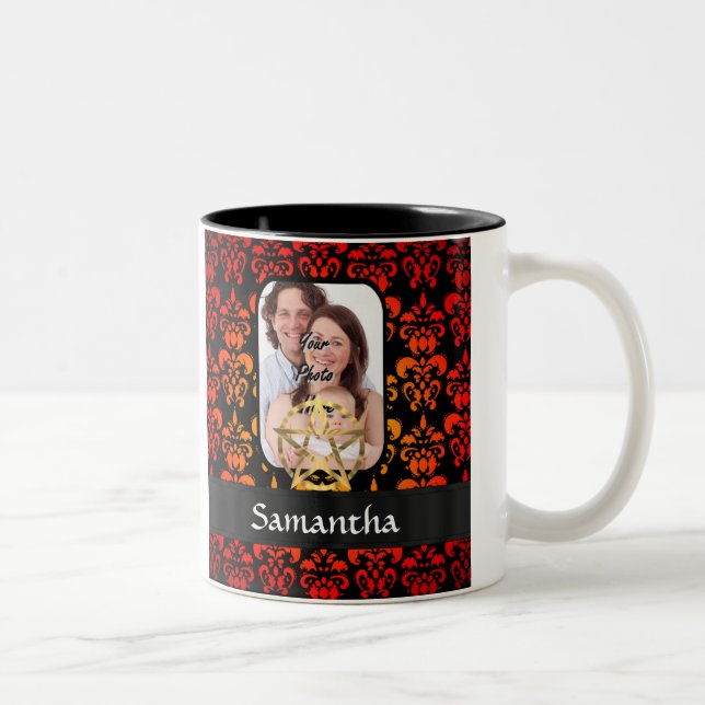 Damask and pentacle Two-Tone coffee mug (Right)
