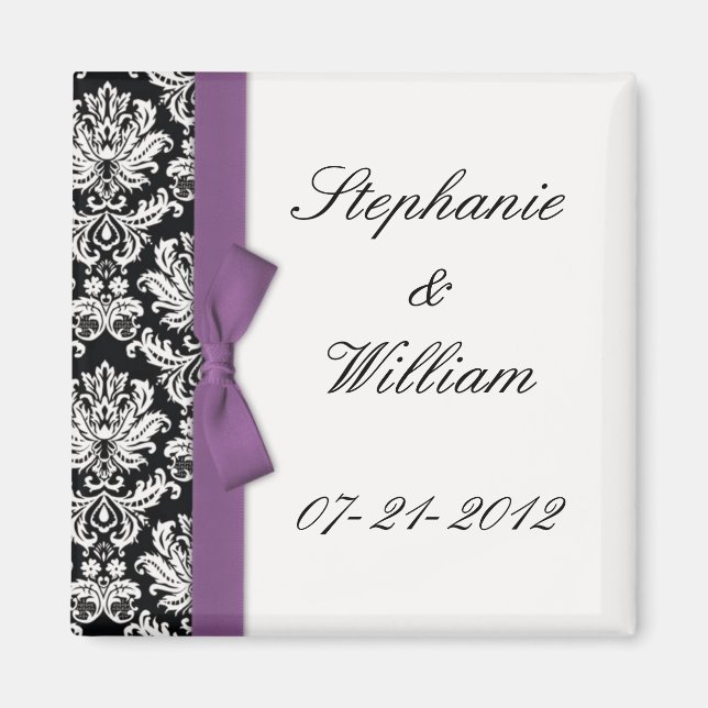 Damask and Purple Bow Fridge Magnet (Front)