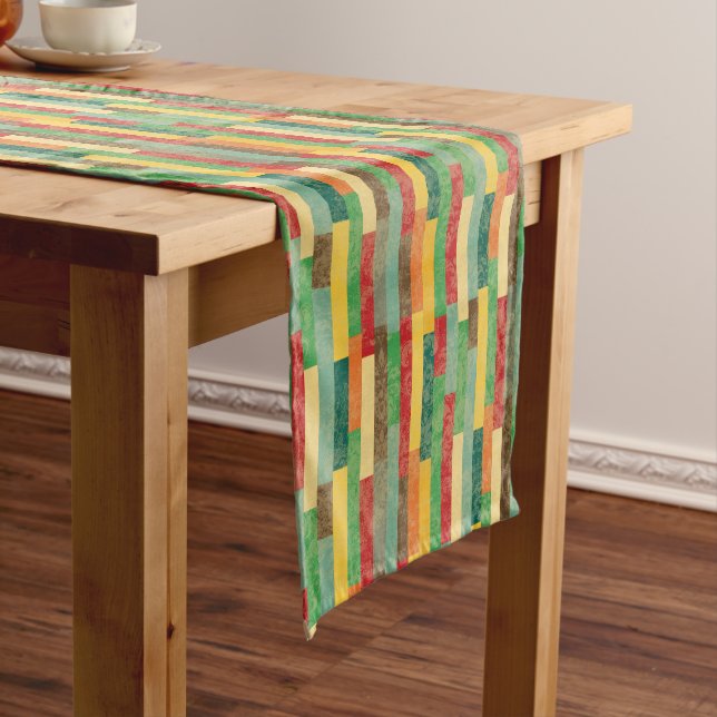 Damask and Stripes Earth Tones Modern Medium Table Runner (In Situ)