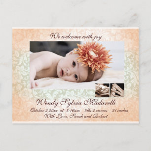 Damask Angel Birth Announcement Postcard