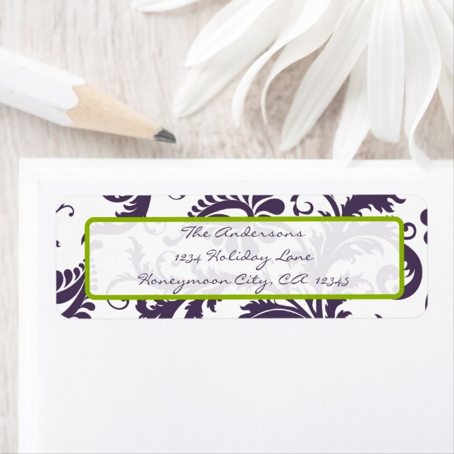 Damask Apple Green & Lapis Purple Address Label (Insitu)