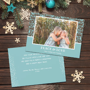 Damask Aqua Brown Christmas Photo Holiday Card