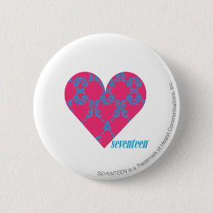 Damask Aqua-Magenta 4 6 Cm Round Badge