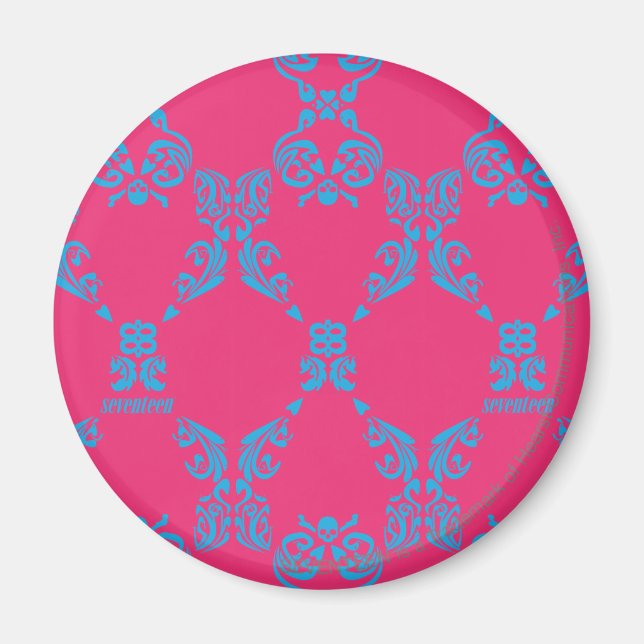Damask Aqua-Magenta Magnet (Front)