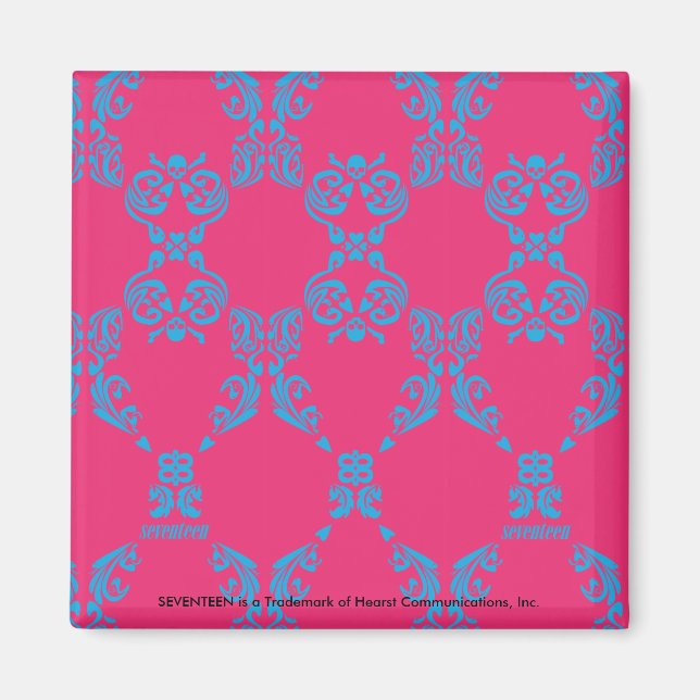 Damask Aqua-Magenta Magnet (Front)
