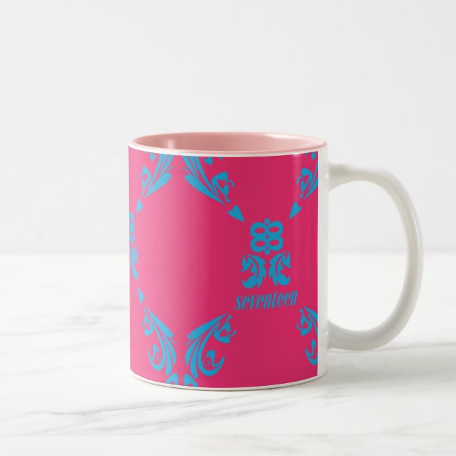Damask Aqua-Magenta Two-Tone Coffee Mug (Right)