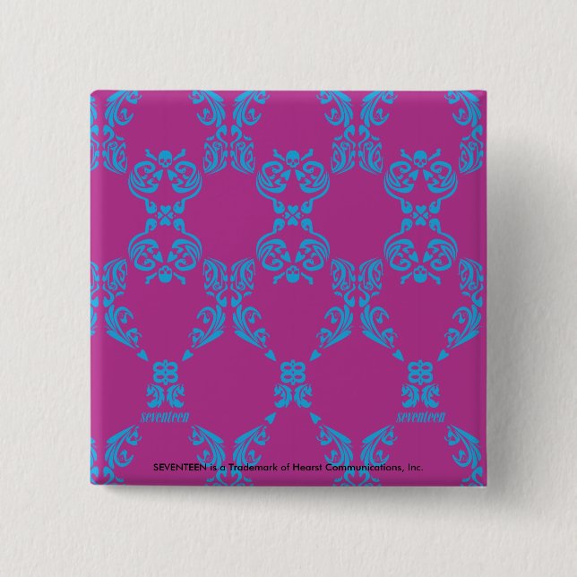 Damask Aqua-Purple 15 Cm Square Badge (Front)