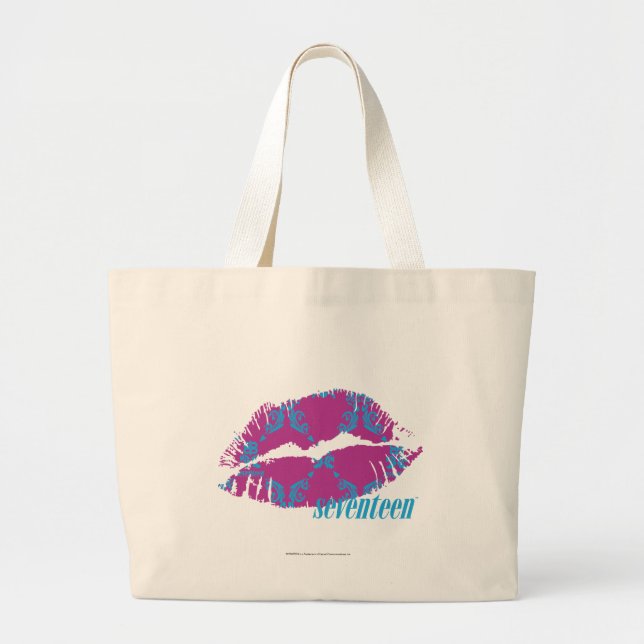 Damask Aqua-Purple Large Tote Bag (Front)