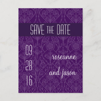 Damask Art Deco Save the Date Postcard