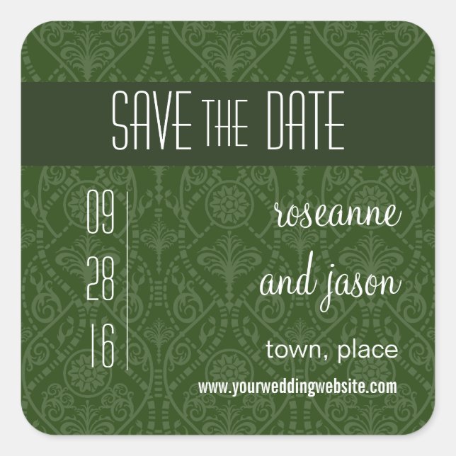 Damask Art Deco Save the Date Sticker (Front)