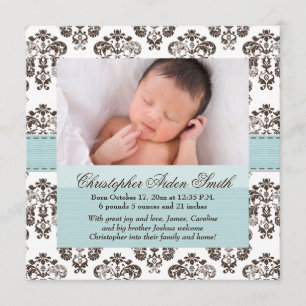 Damask Baby Announcement Blue and Brown