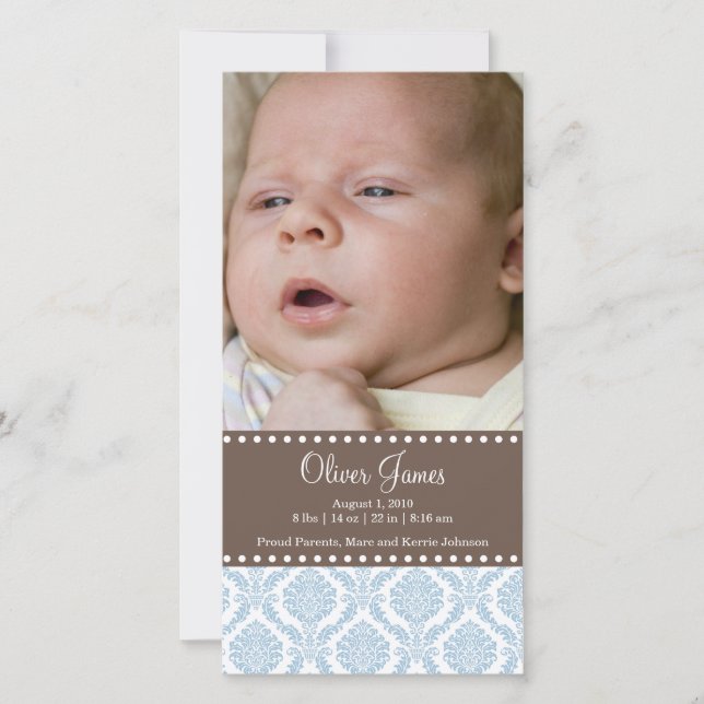 Damask  Baby Announcement Photo Card (Front)
