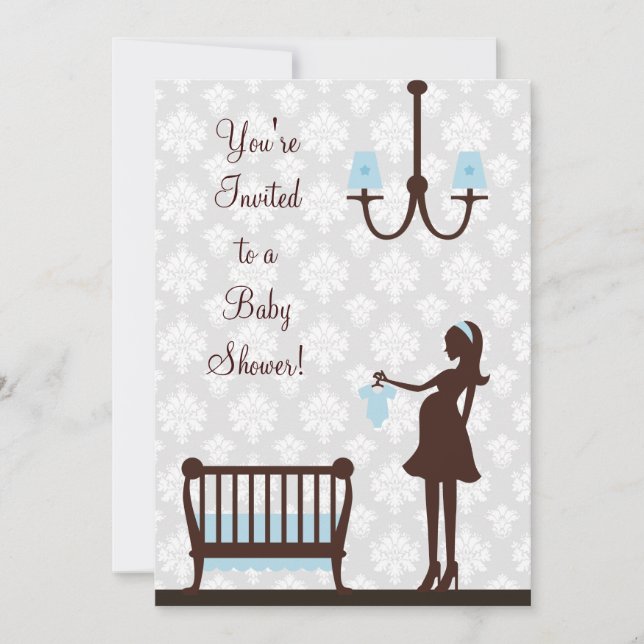 Damask Baby Shower : Boy : Invitation (Front)
