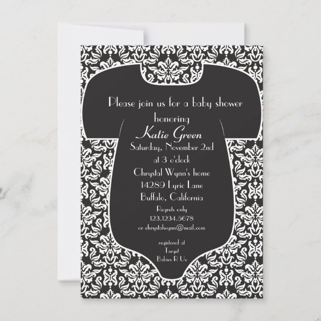 Damask Baby Shower Invitation - Black (Front)