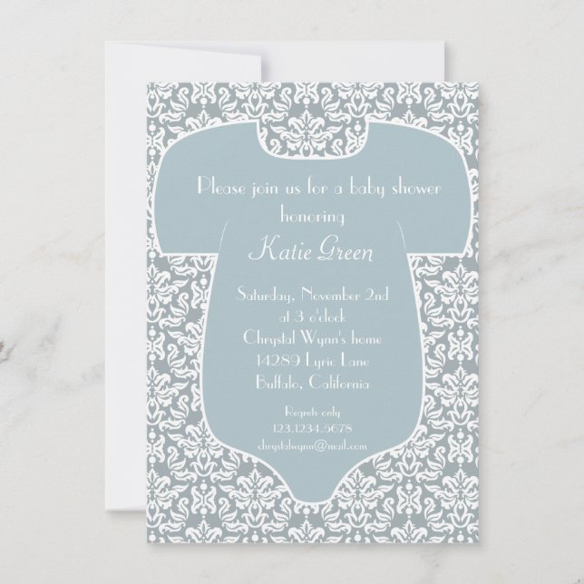 Damask Baby Shower Invitation - Blue (Front)