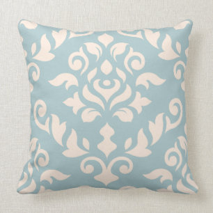 Damask Baroque Design Cream on Blue Cushion