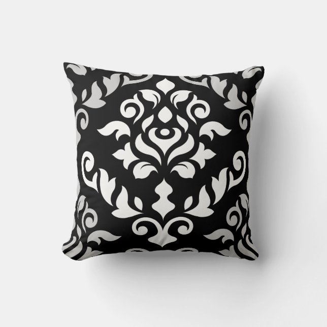 Damask Baroque Design Monochrome Cushion (Front)