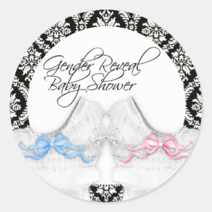 Damask Bassinet Pink Blue Gender Reveal Stickers