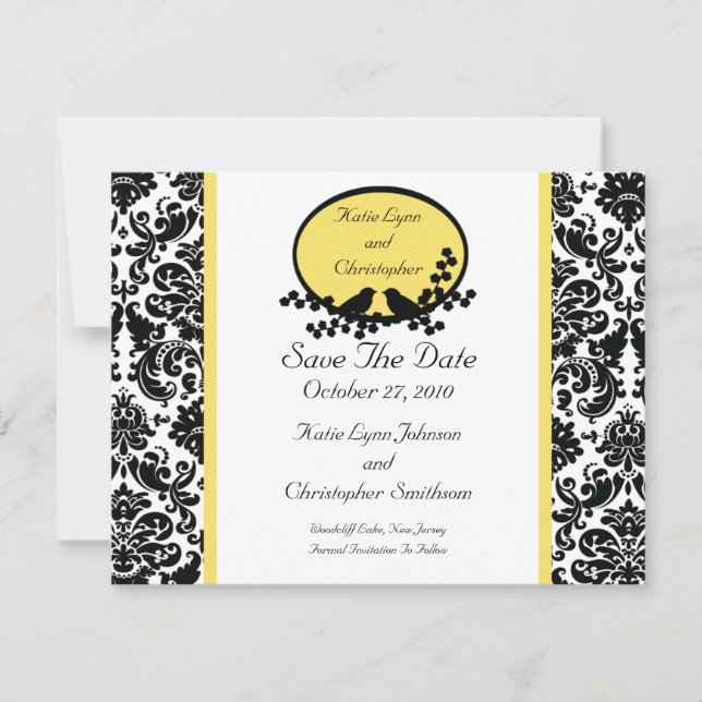 Damask & Birds Save The Date Announcement (Front)