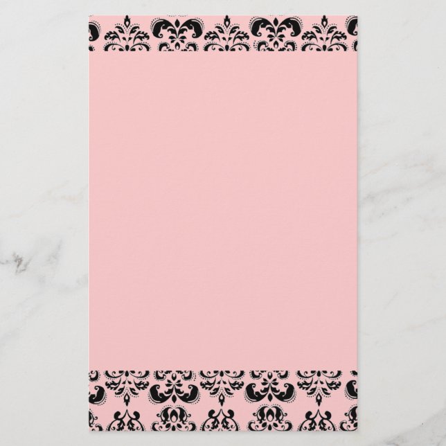 DAMASK ,black and pink Stationery (Front)