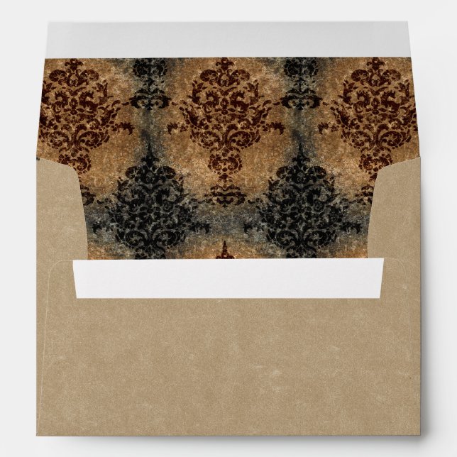 Damask Black and Rust on Tan Grey Envelope (Back (Bottom))