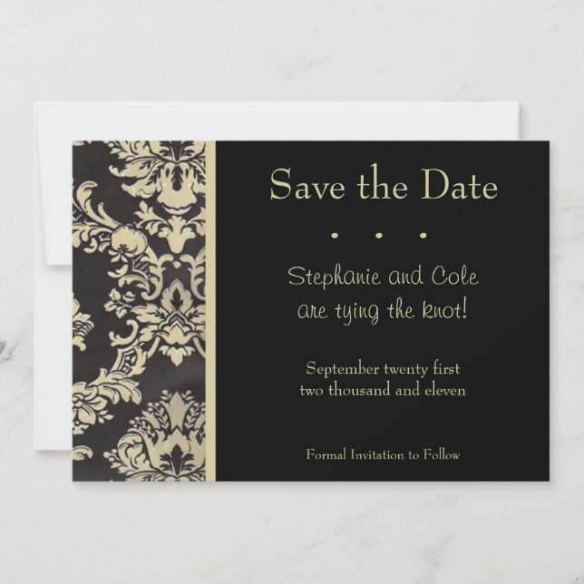 Damask Black and Tan Save The Date (Front)
