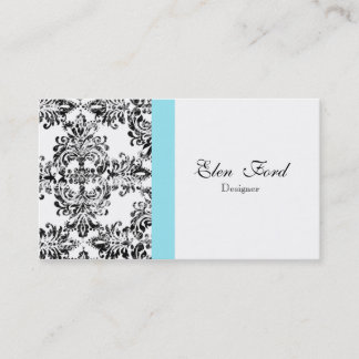 Damask Black and White and Blue  Elegant Business Card