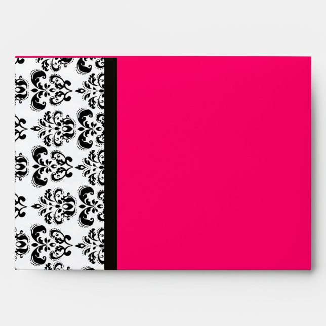 DAMASK ,black and white pink fuchsia Envelope (Front)