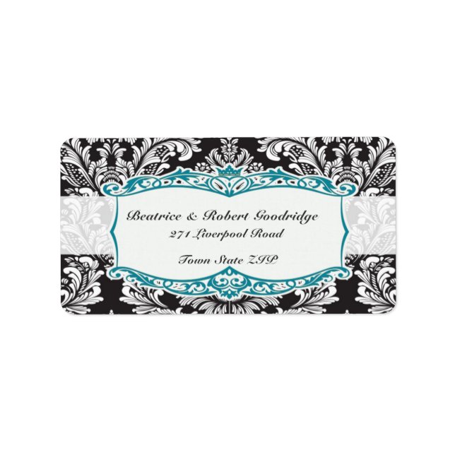 Damask black and white Wedding Label (Front)