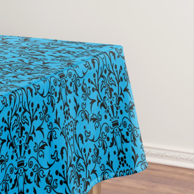 Damask Black & Blue Tablecloth (In Situ)