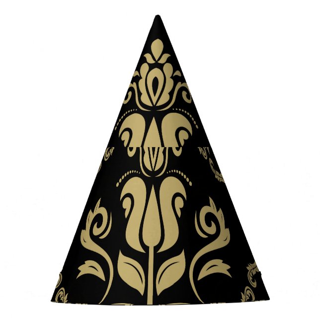 Damask Black Gold: Classic Ornament. Party Hat (Front)