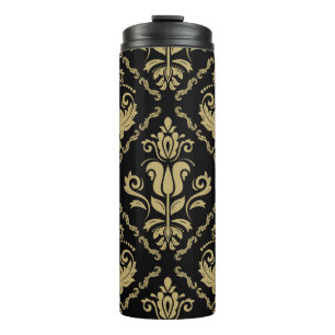 Damask Black Gold: Classic Ornament. Thermal Tumbler