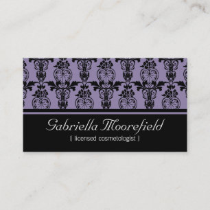 Damask Black Purple Cosmetologist Business Cards