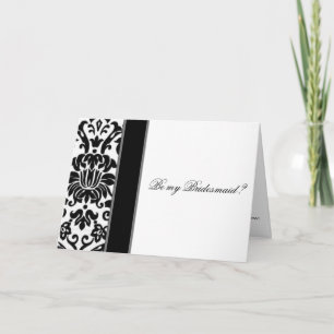 Damask  black white and grey be my bridesmaid invitation