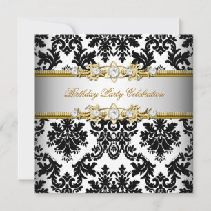 Damask Black White Gold Silver Cream Elegant Party Invitation