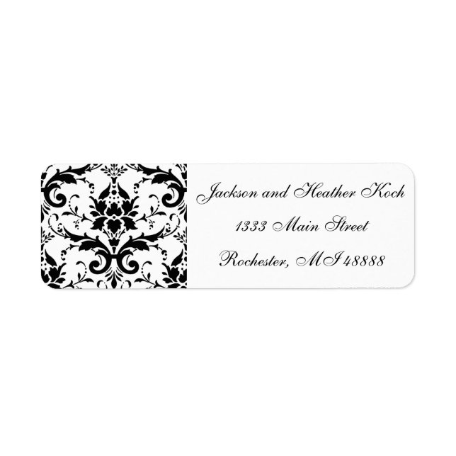 Damask Black White Wedding Formal - Return Address (Front)