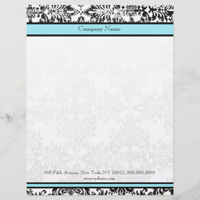 Damask Blue and Black Elegant Letterhead (Front)