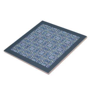 Damask Blue and White Intricate Decorative Pattern Tile