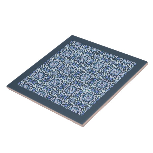 Damask Blue and White Intricate Decorative Pattern Tile (Side)