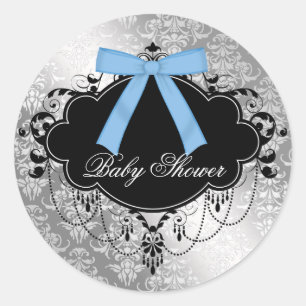 Damask Blue Black Baby Boy Shower Sticker