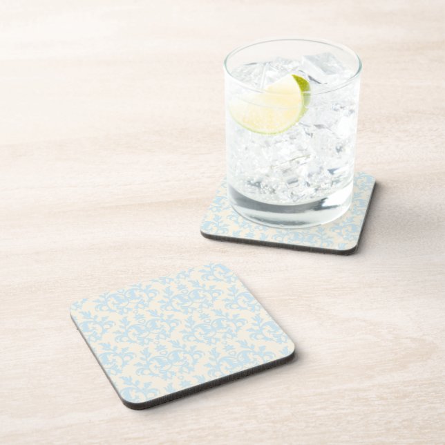 Damask blue & cream botanic set of 6 coasters (Right Side)